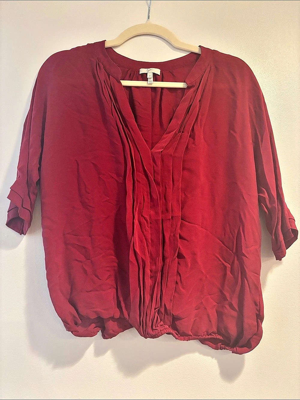 Joie Pleated 100% Silk Blouse in Red